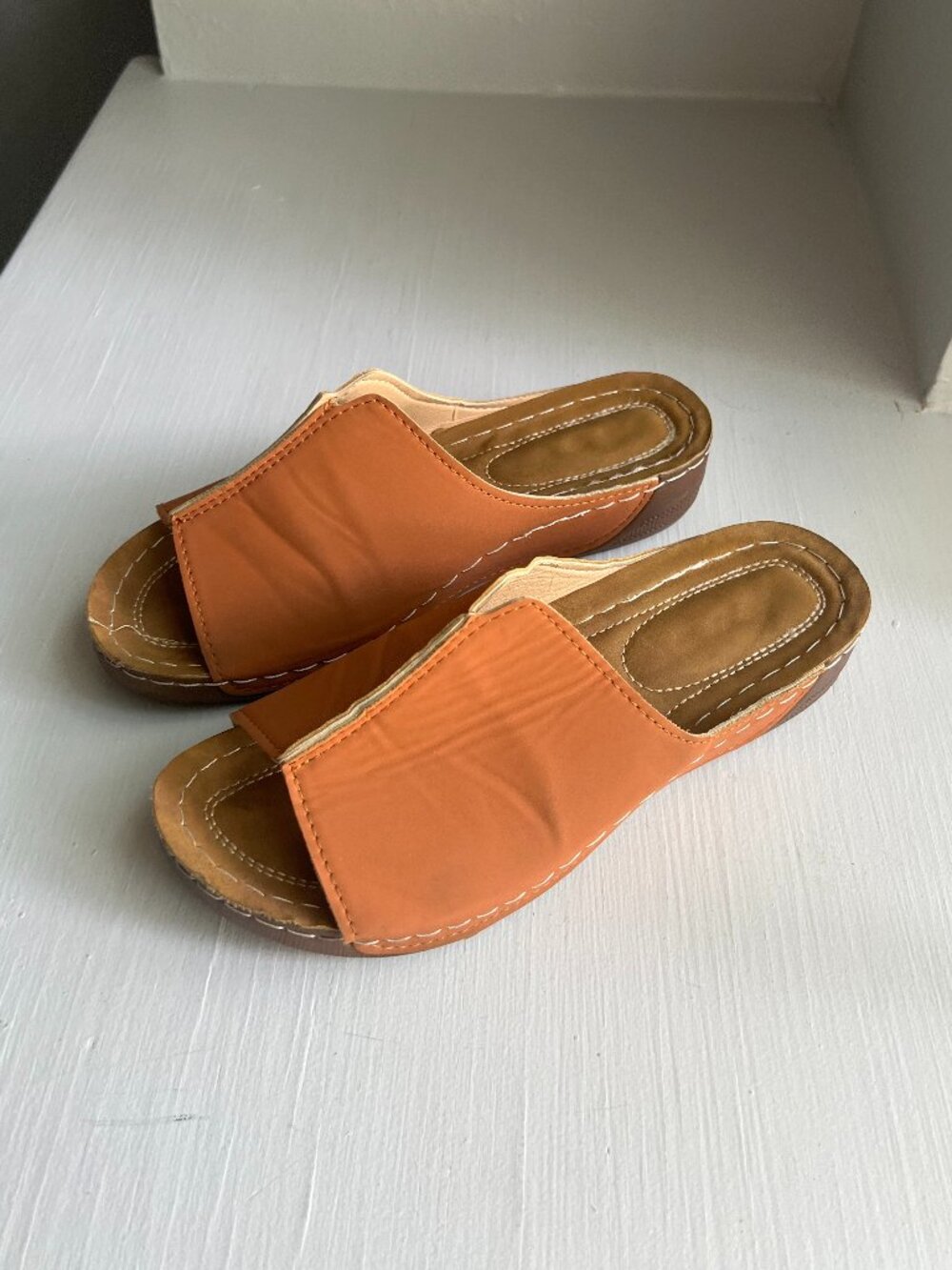 Womens Brown Sandals Open Toe Comfort Mule Slip On Shoes Size EU 40 US 9